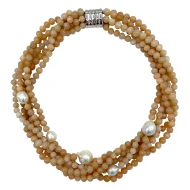 115-22 | 5-STRAND SUN STONE & PEARL CHOKER