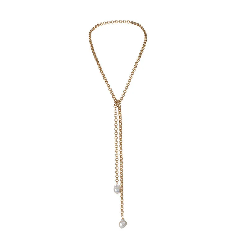 117-01-G | TURKISH GOLD LARIAT W/ 2 WILD PEARLS