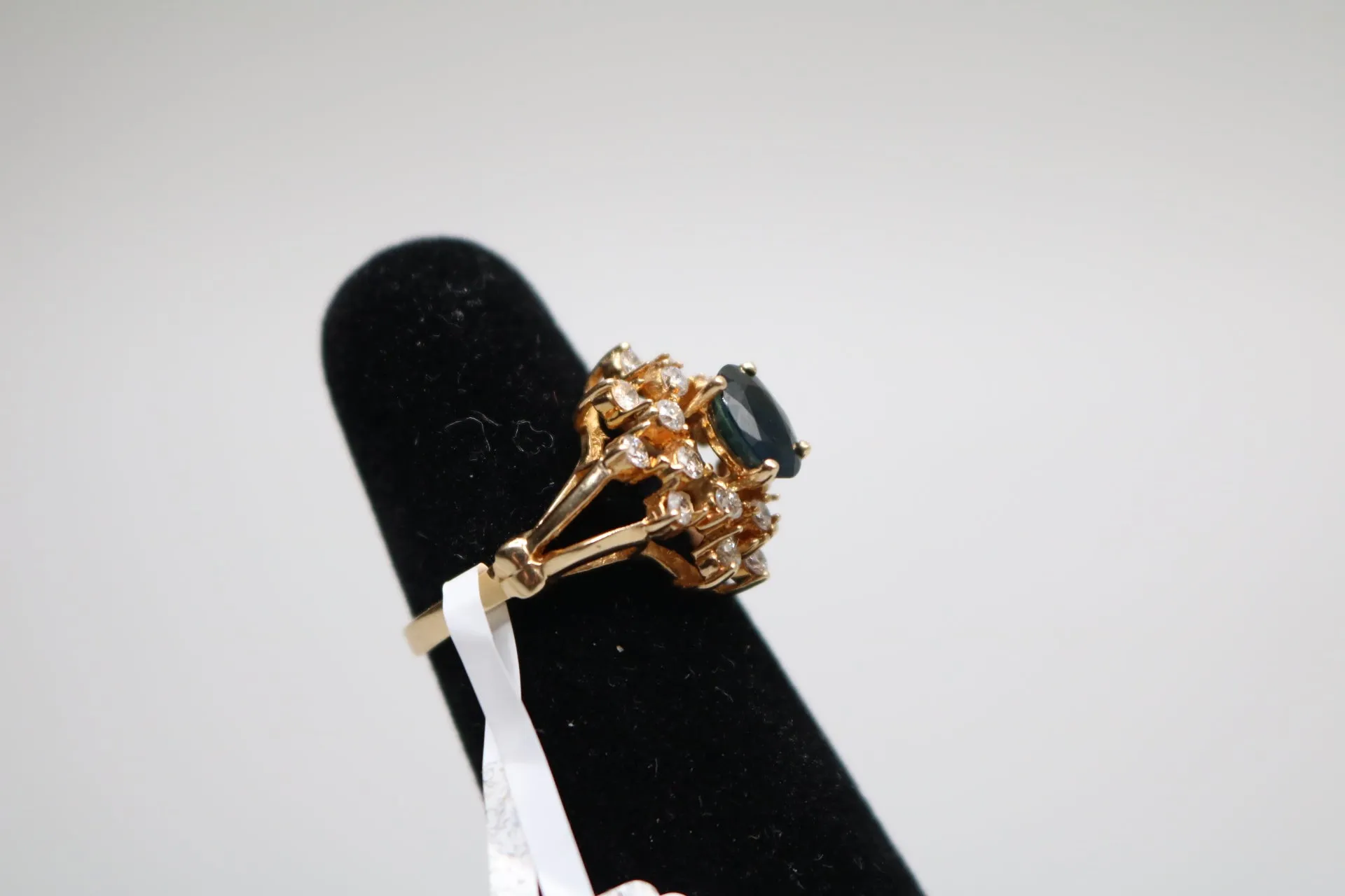 14-Karat Yellow Gold Diamond and Topaz Cluster Ring Size of 5 3/4