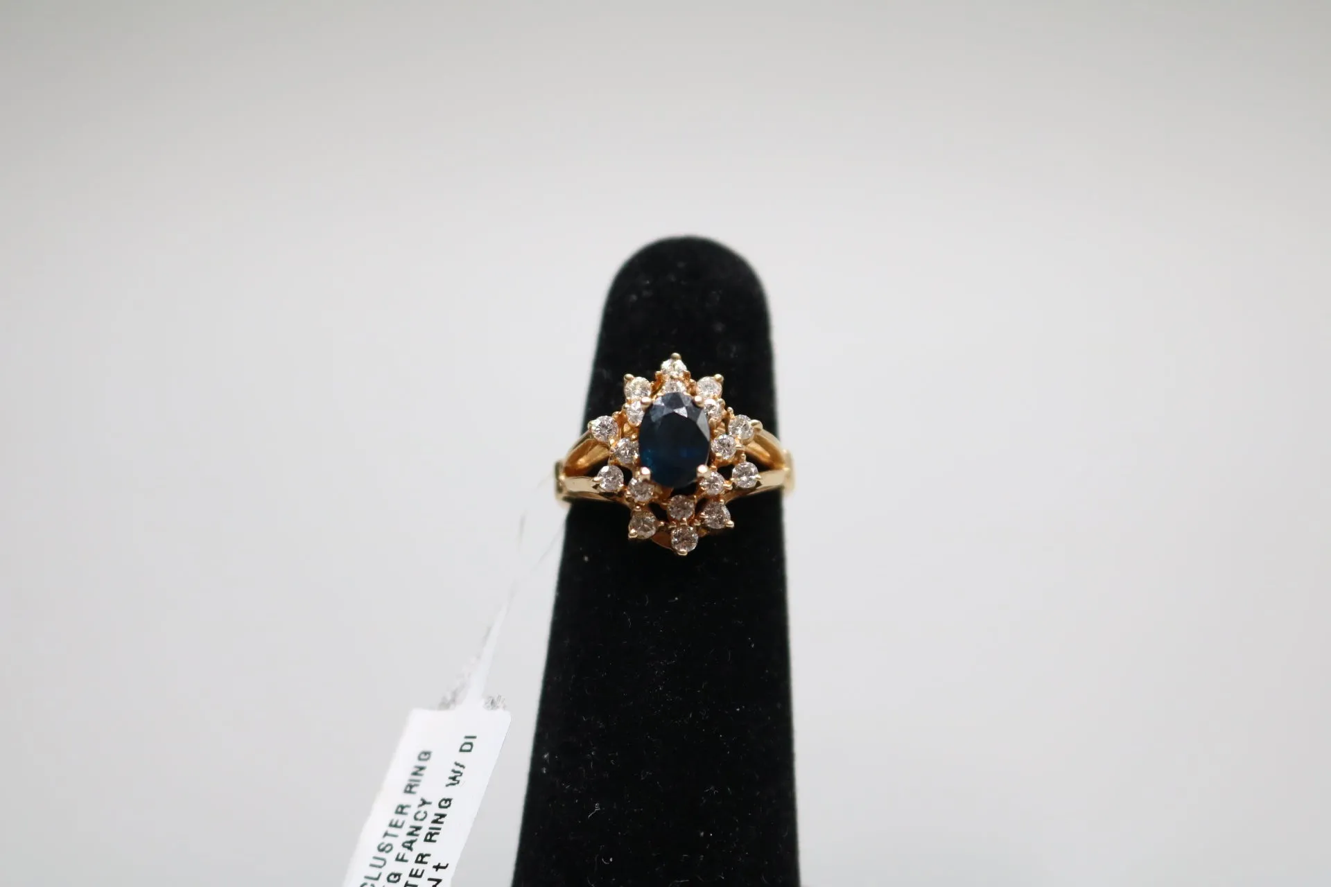 14-Karat Yellow Gold Diamond and Topaz Cluster Ring Size of 5 3/4