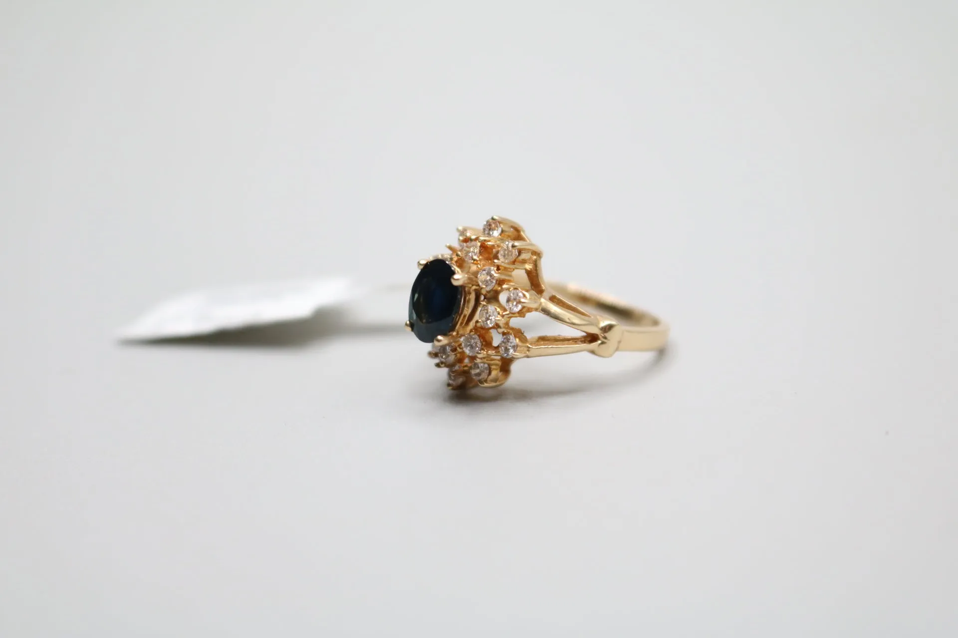 14-Karat Yellow Gold Diamond and Topaz Cluster Ring Size of 5 3/4