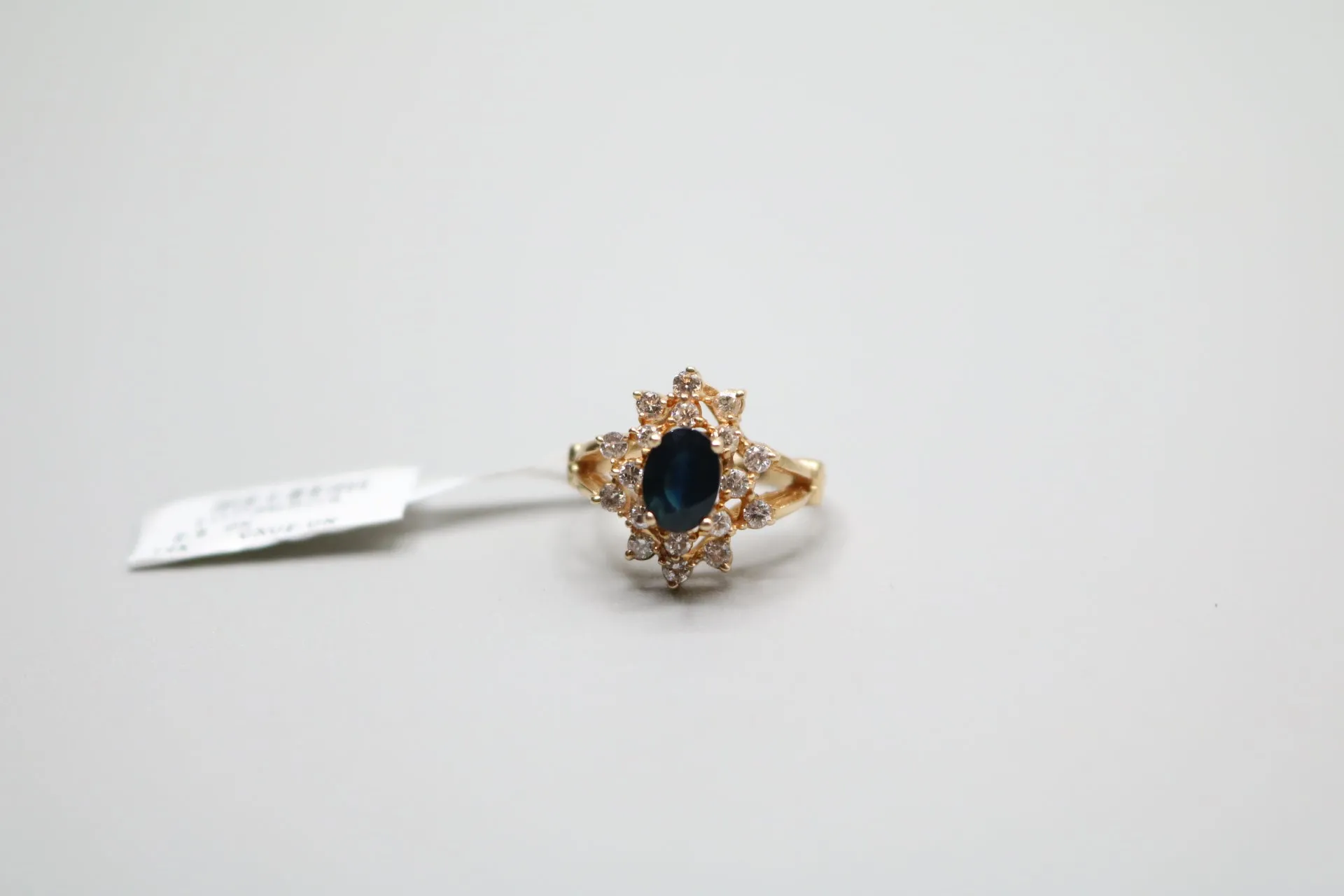 14-Karat Yellow Gold Diamond and Topaz Cluster Ring Size of 5 3/4