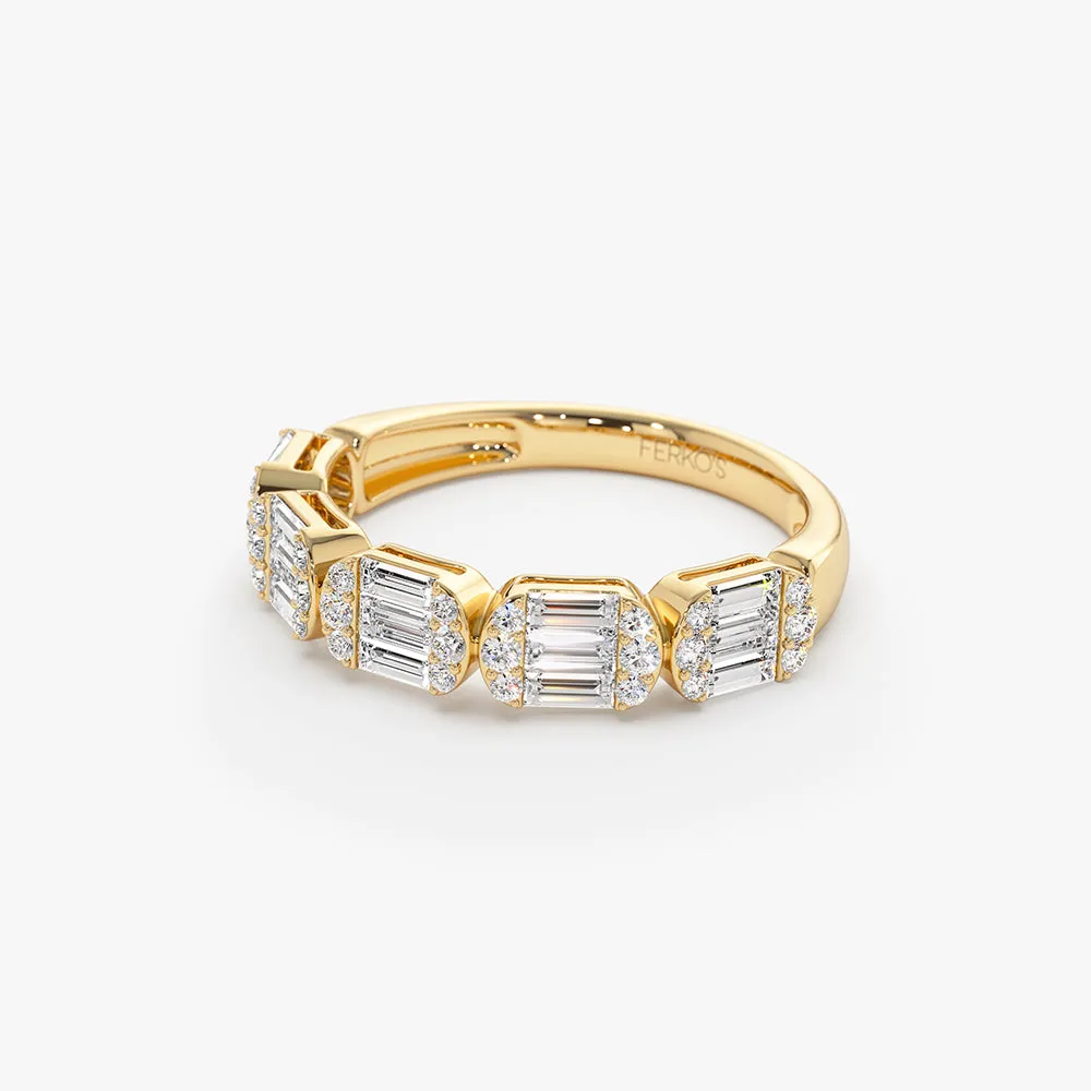 14k Baguette and Round Diamond Anniversary Ring