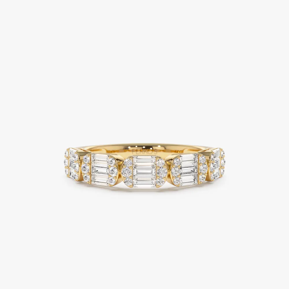 14k Baguette and Round Diamond Anniversary Ring