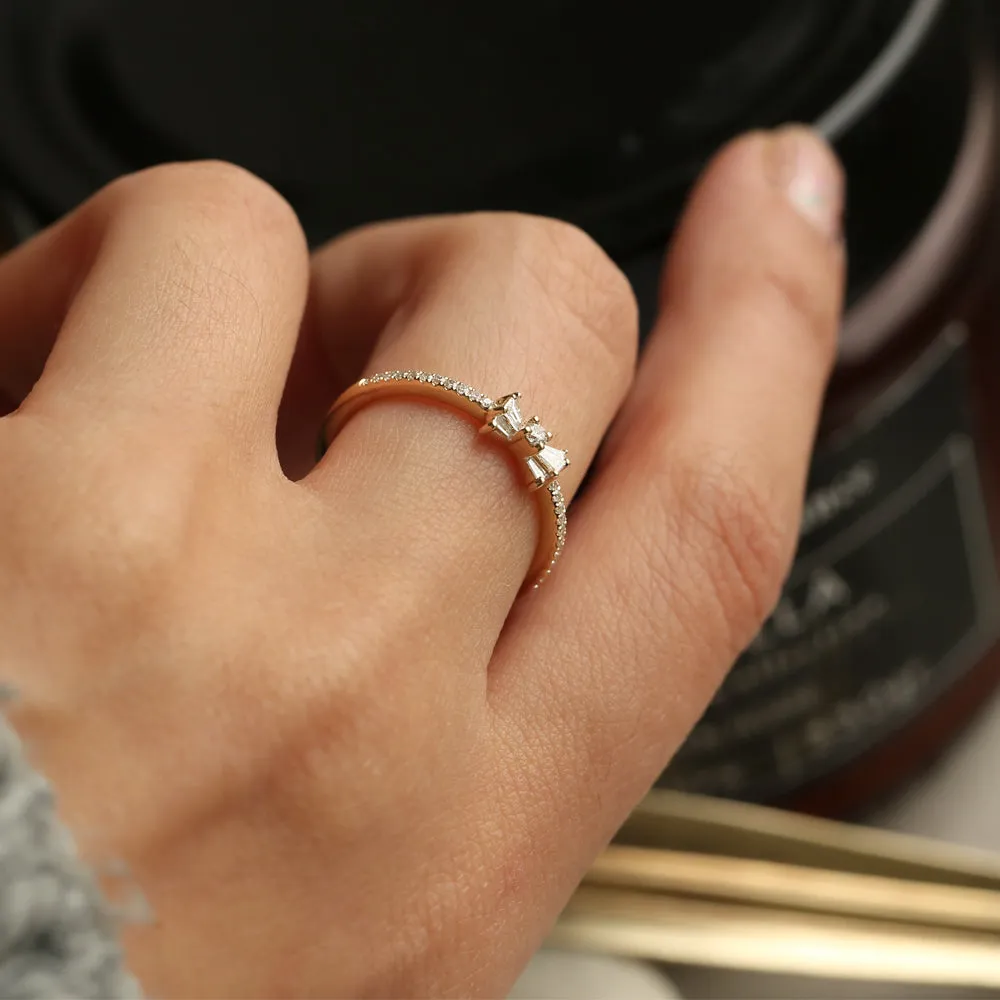 14k Baguette and Round Diamond Bow Ring