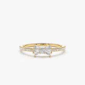 14k Baguette and Round Diamond Bow Ring