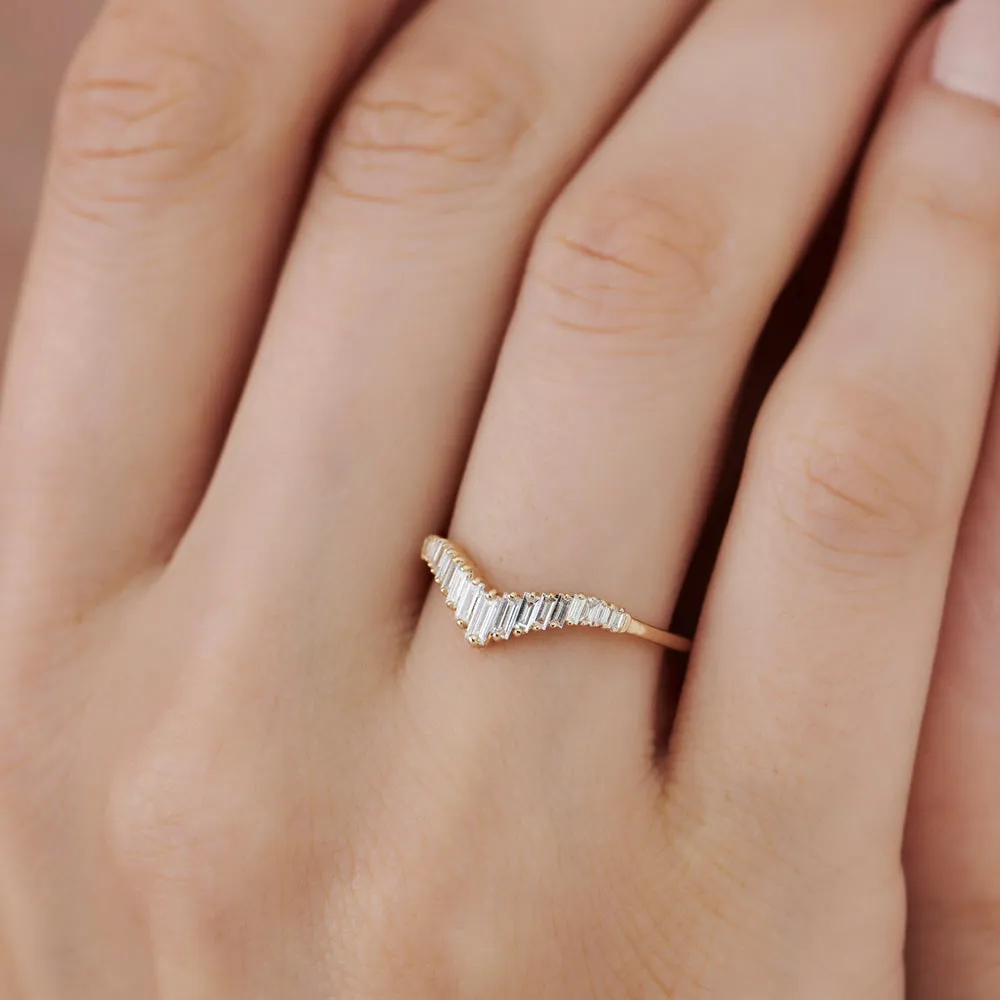 14K Baguette Diamond Curved Tiara Ring