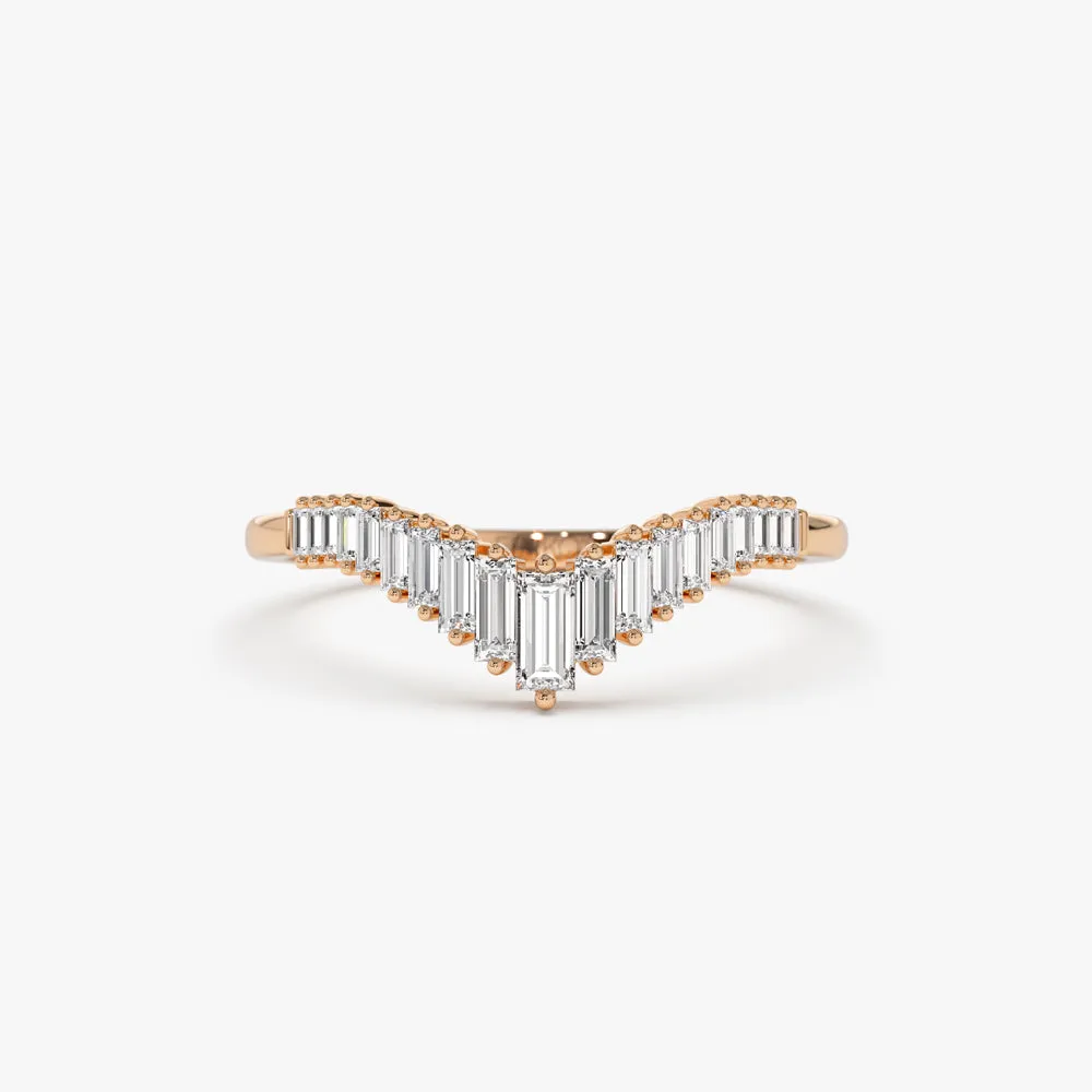 14K Baguette Diamond Curved Tiara Ring