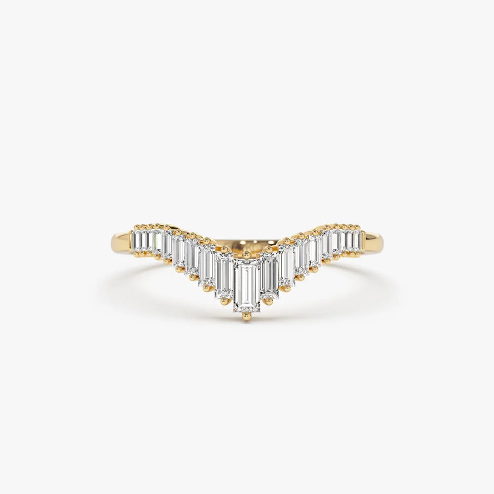 14K Baguette Diamond Curved Tiara Ring