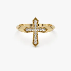 14k Diamond Cross Ring