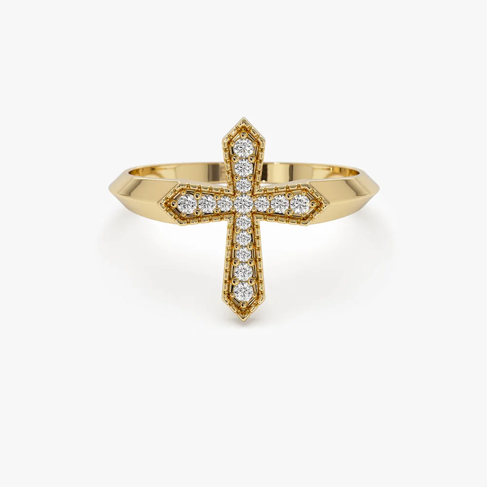 14k Diamond Cross Ring