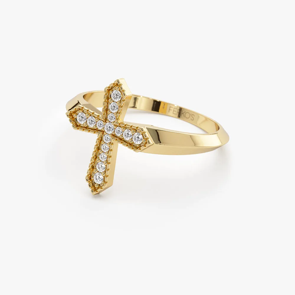 14k Diamond Cross Ring