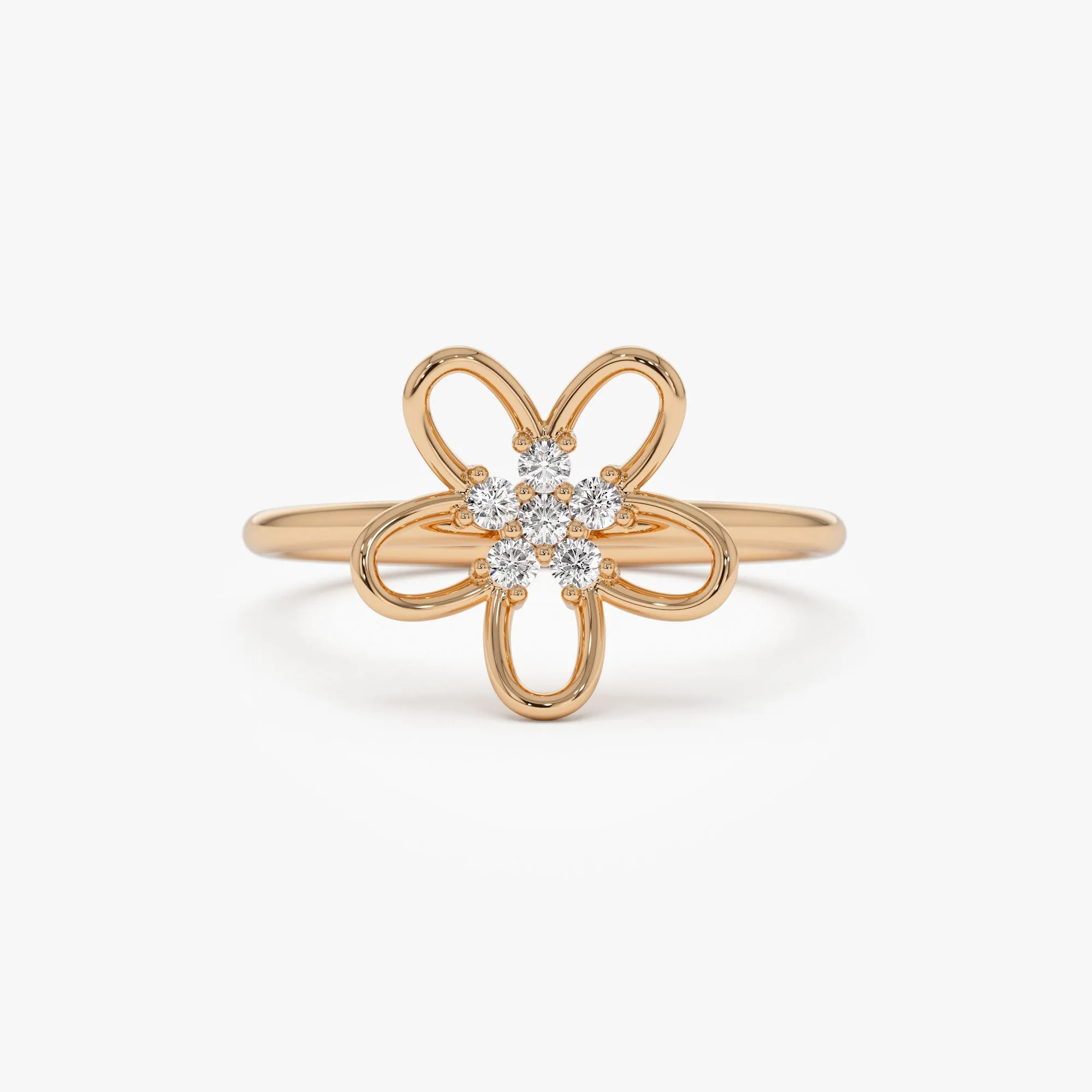 14k Diamond Flower Ring