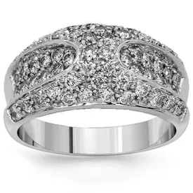 14K Solid White Gold Womens Diamond Cocktail Ring 1.00 Ctw