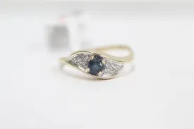 14K Yellow Gold Diamond Sapphire Bypass Ring (Size 6) (Clearance Sale!)