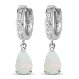 1.58 Carat 14K Solid White Gold Hoop Earrings Diamond Opal