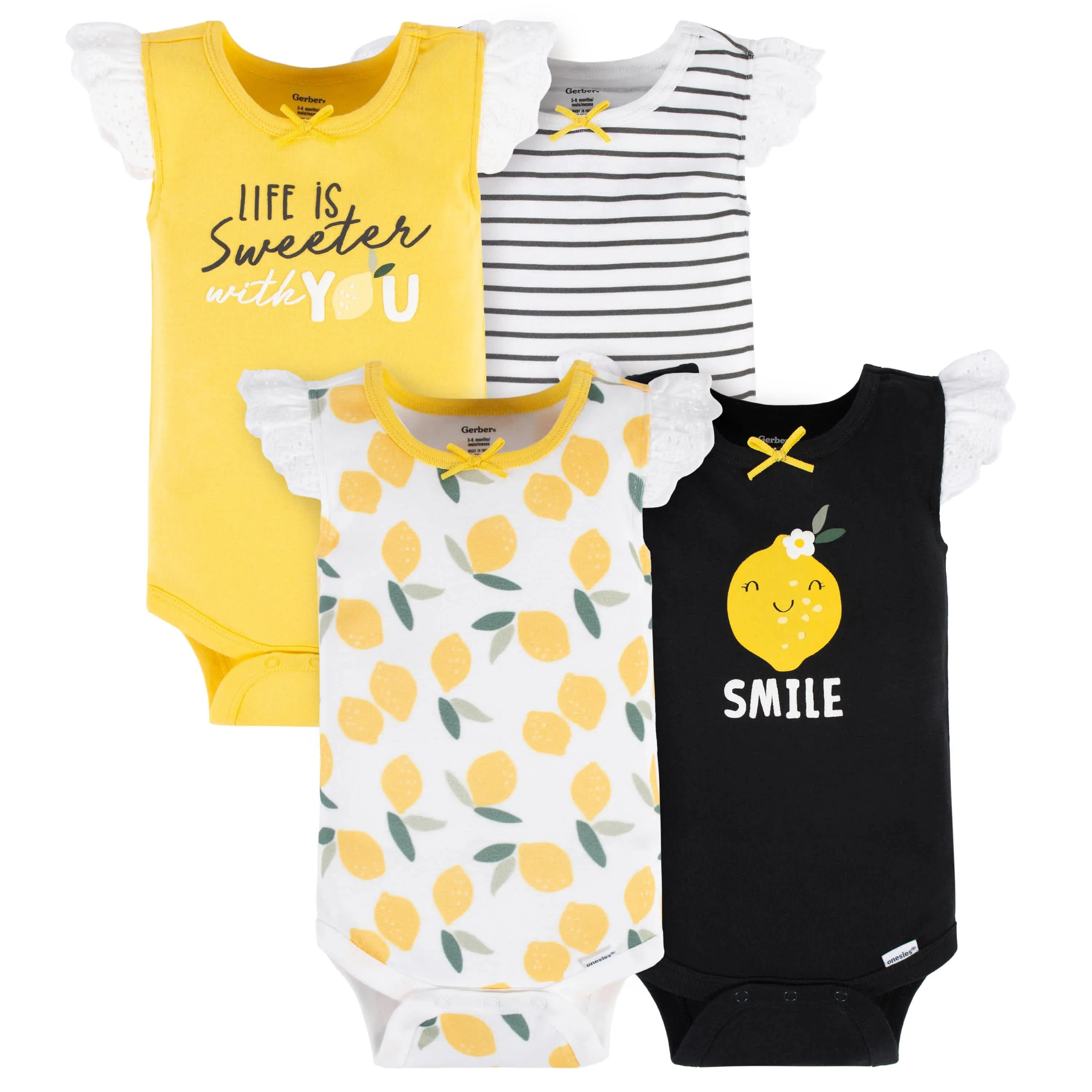 4-Pack Baby Girls Lemon Squeeze Tank Onesies® Bodysuits