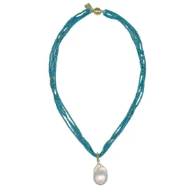 425-01-G | 5-STRAND TURQUOISE & WILD PEARL DROP 18" ON GOLD