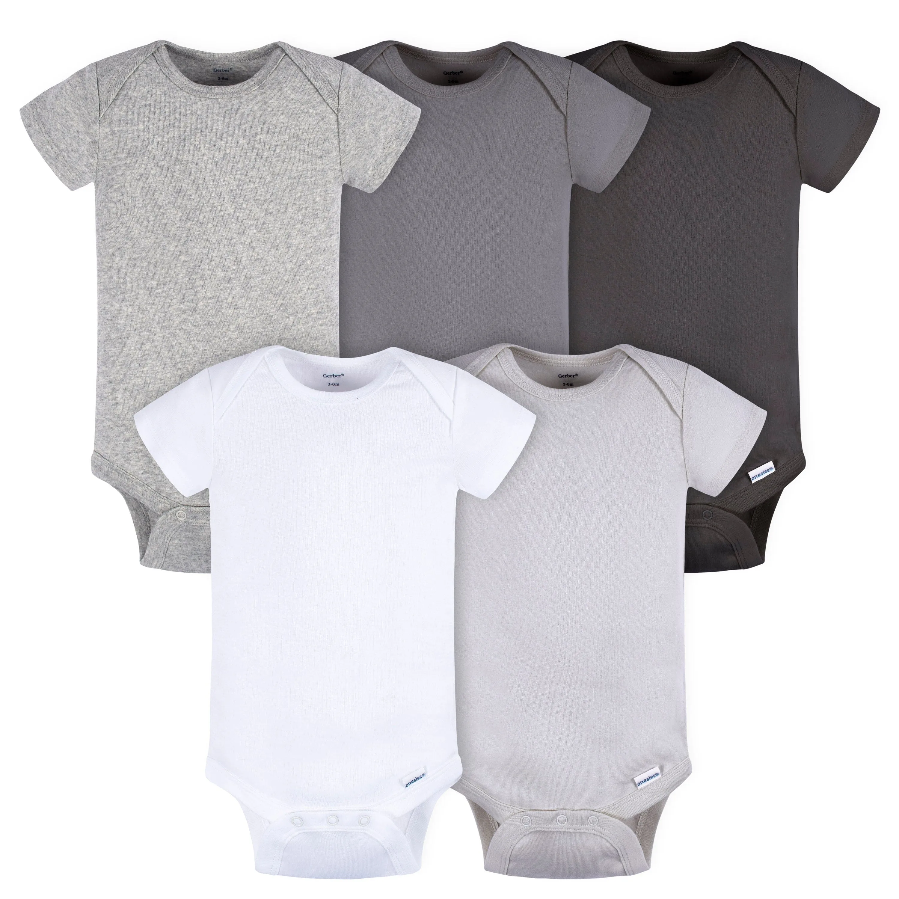 5-Pack Baby Neutral Greys Short Sleeve Onesies® Bodysuits