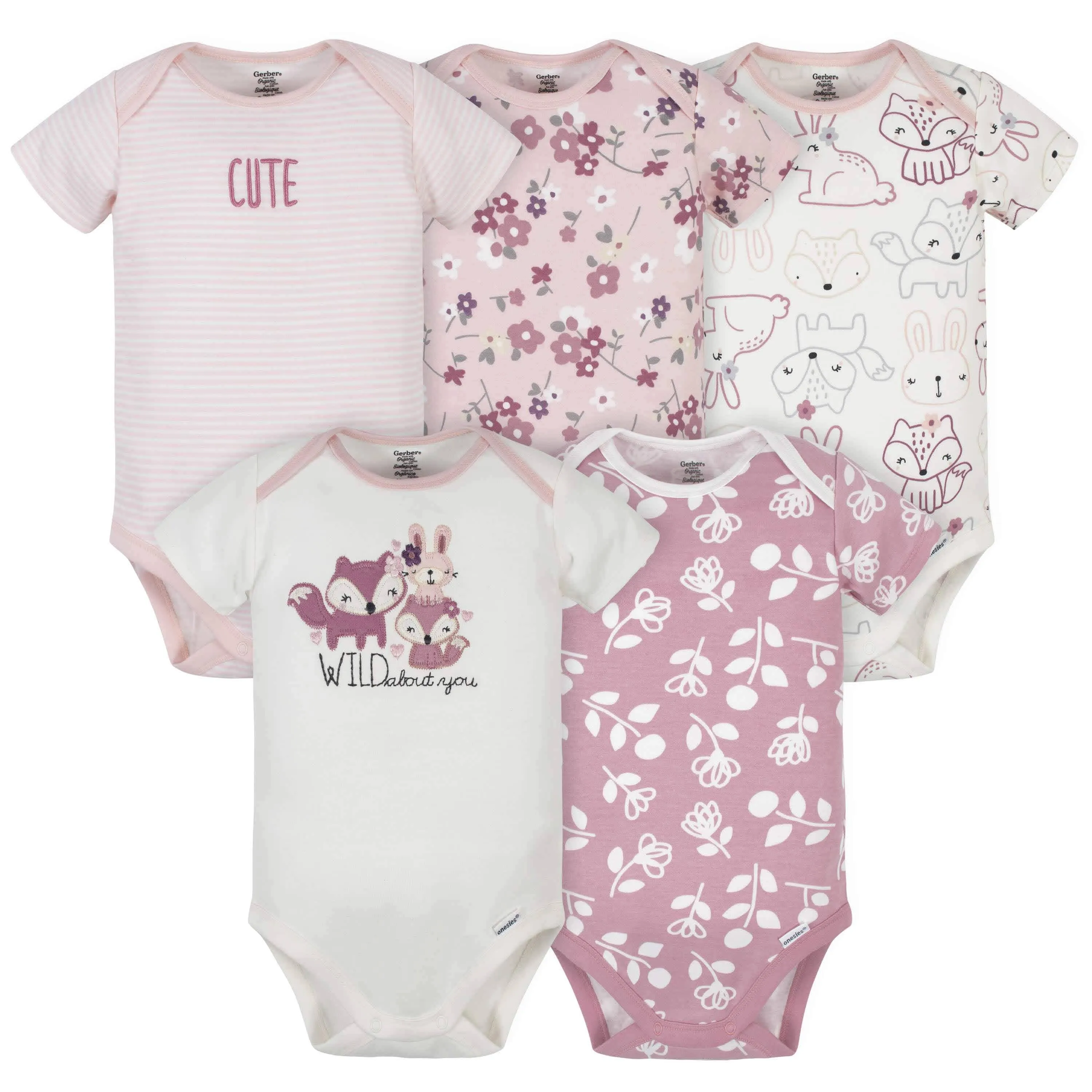 5-Pack Organic Baby Girls Fox Onesies® Bodysuits