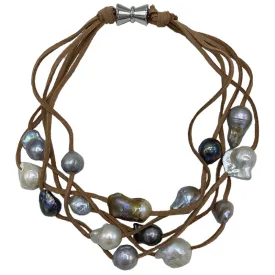 610-DM-22 | 5-STRAND PEARLS ON SUEDE (DARK MIX ON TAN)