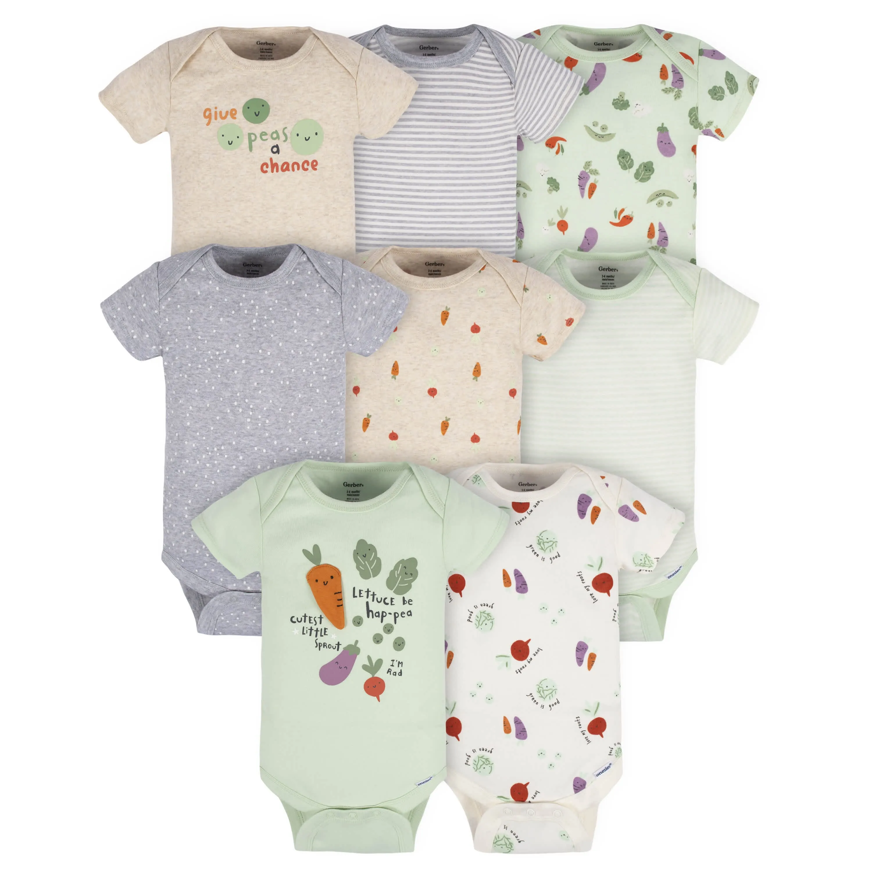 8-Pack Baby Neutral Happy Veggies Onesies® Bodysuits