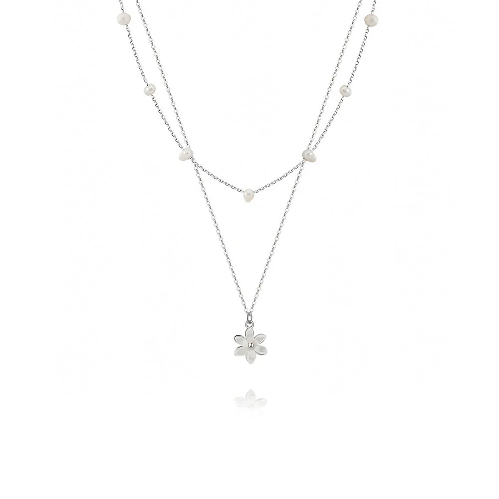 925 Silver Flower Pendant Pearl Necklace