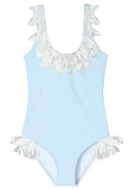 Blue Swimsuit Silver Petals