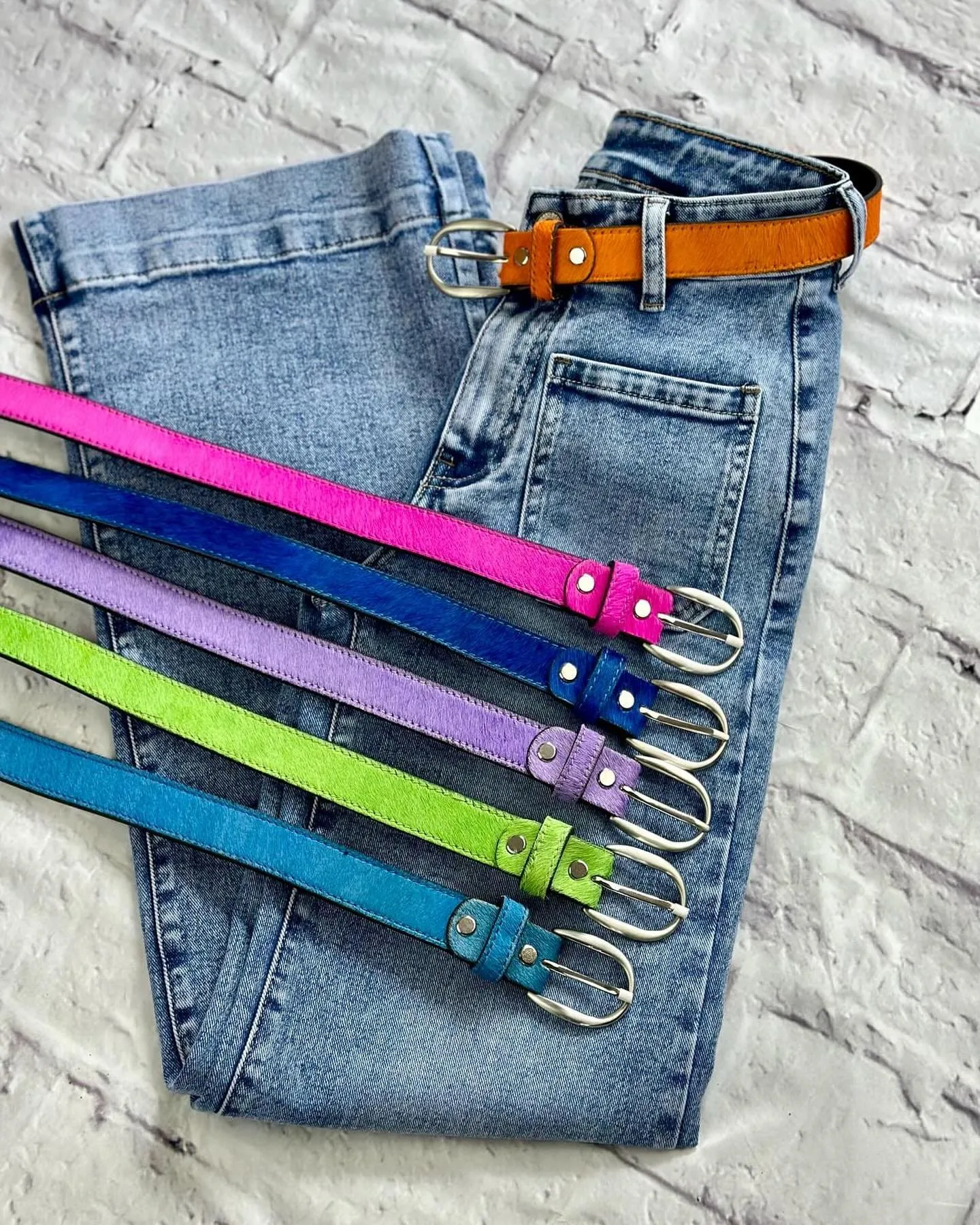 Bright Coloured Leather Belt - Denim Blue