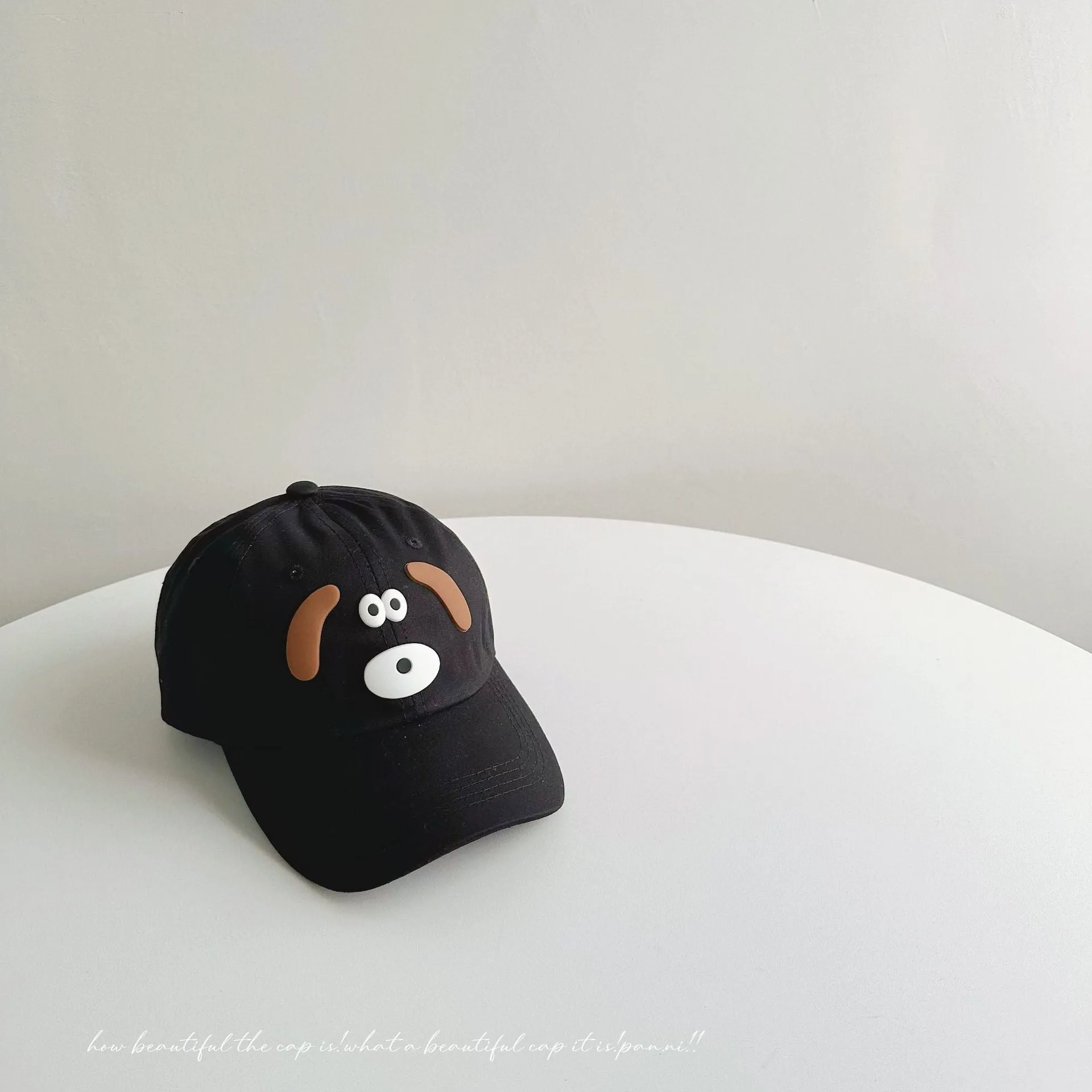 Cartoon puppy baseball cap for women with small head circumference and face, cute washed soft-top peaked hat, parent-child sun hat, trendy