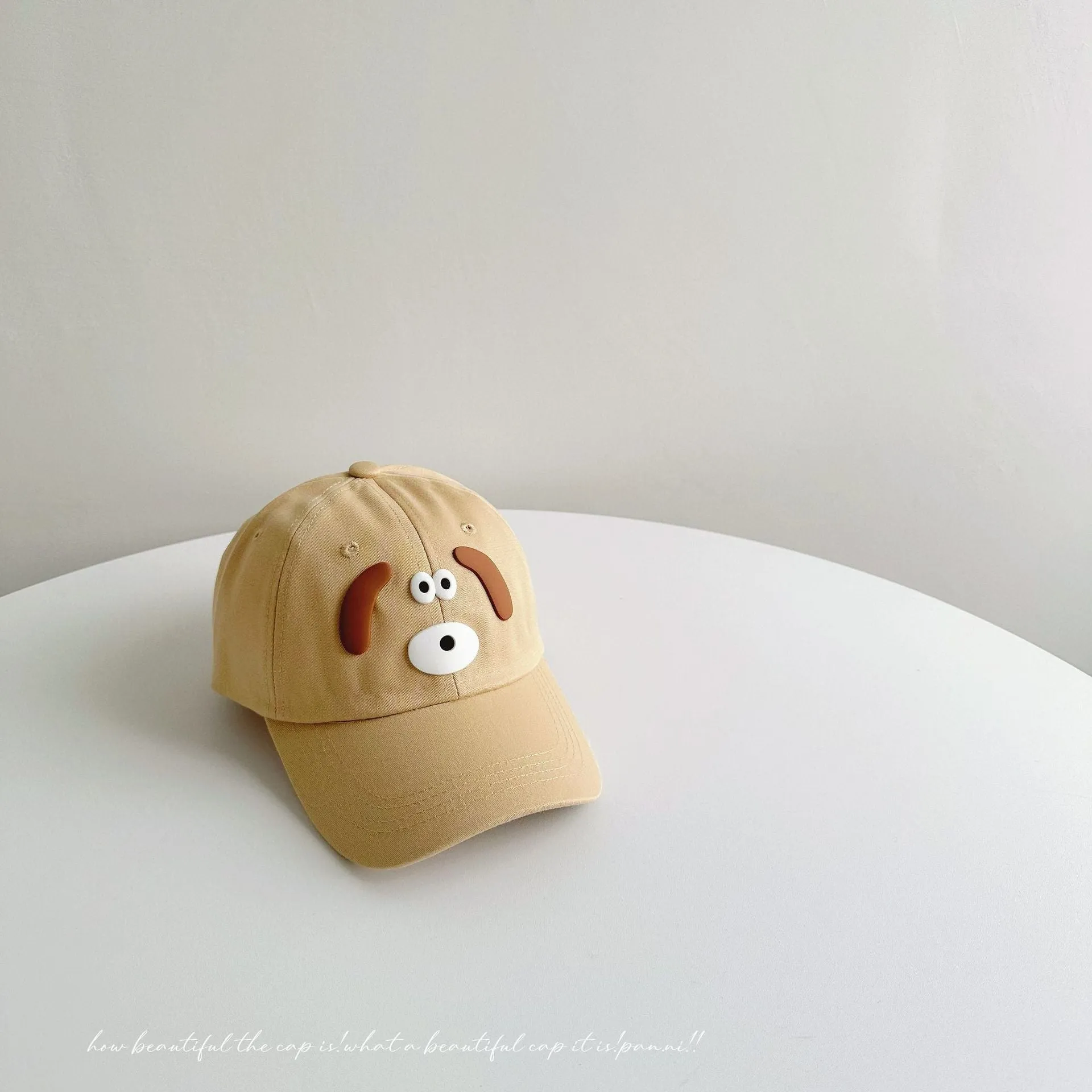 Cartoon puppy baseball cap for women with small head circumference and face, cute washed soft-top peaked hat, parent-child sun hat, trendy