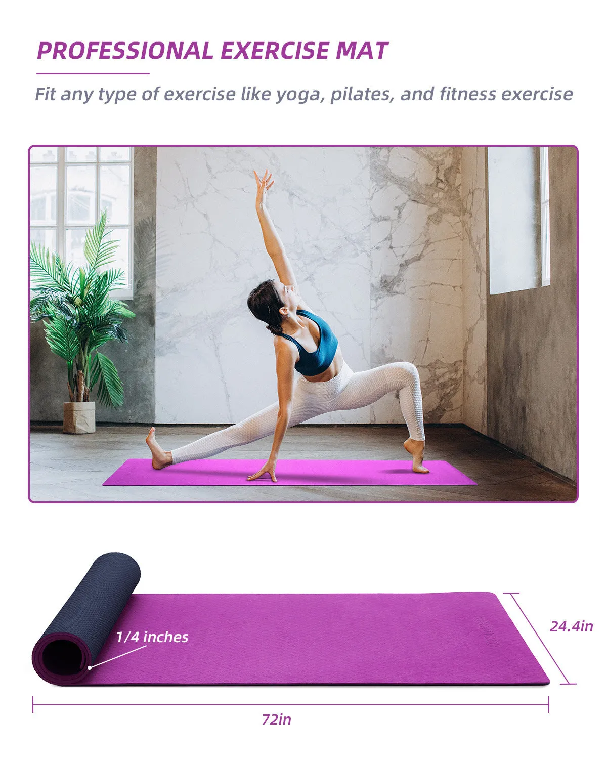 COOLMOON Extra Thick Yoga Mat, Double-Sided Non-Slip, Eco-Friendly TPE Material, Pilates and Exercises Mat