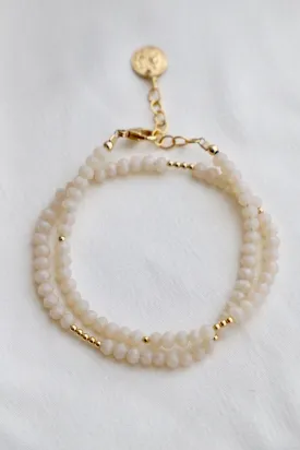 CREAM MEDIUM CRYSTAL DOUBLE WRAP BRACELET