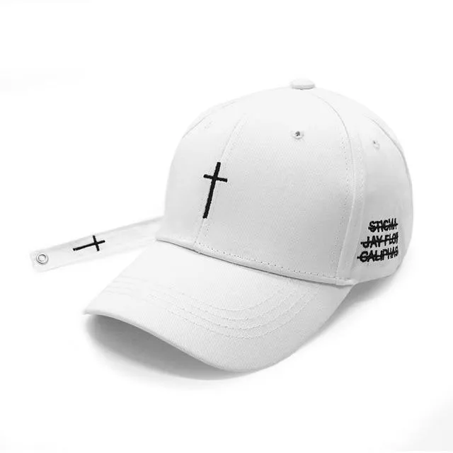 Cross Belt Baseball Cap Black Embroidery Letter Snapback Hat