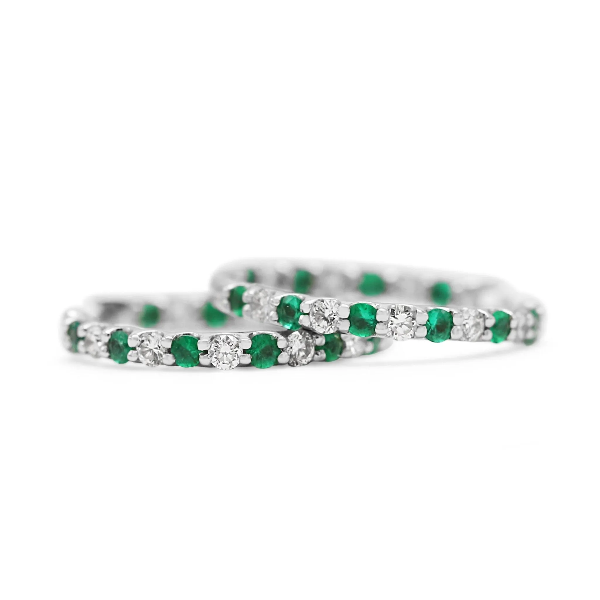 Diamond And Emerald 18ct White Gold Hoop Earrings