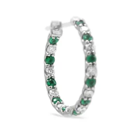 Diamond And Emerald 18ct White Gold Hoop Earrings