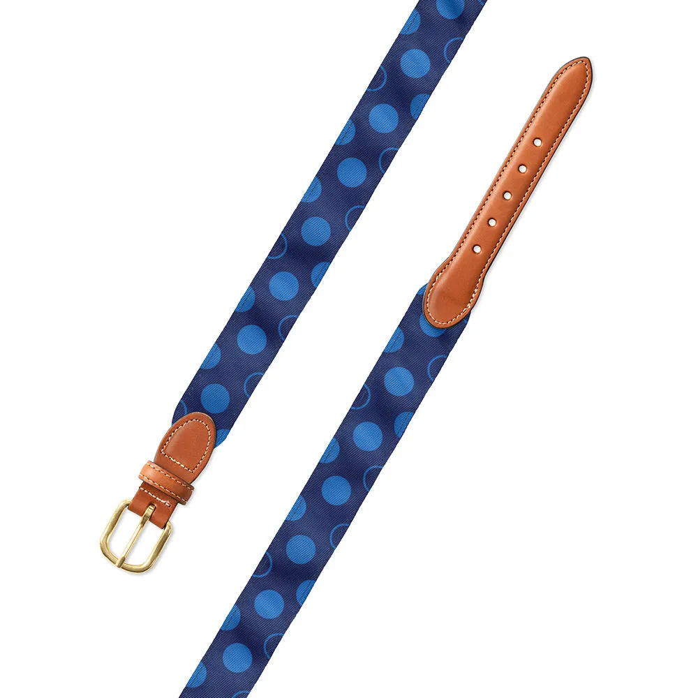 Dots on Blue Grosgrain Ribbon Leather Tab Belt