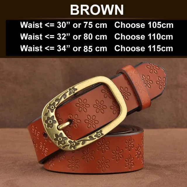 Floral Engrave Genuine Leather Vintage Belt