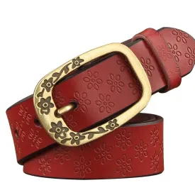 Floral Engrave Genuine Leather Vintage Belt