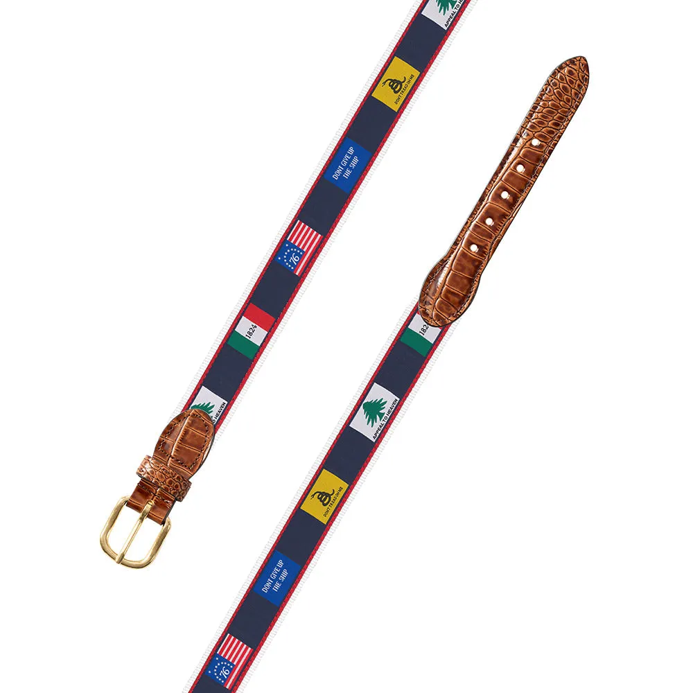 Founding Flags on White Bespoken Motif Leather Tab Belt