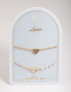 Gold Open Heart & Pearl Bracelet Pack