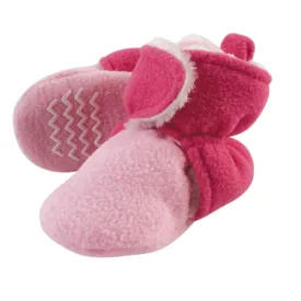 Hudson Baby Cozy Fleece and Sherpa Booties, Light Pink Dark Pink