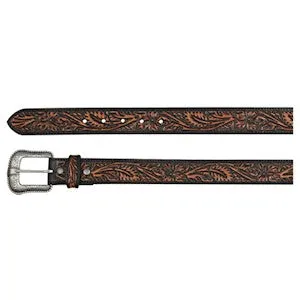 JP WEST MENS BELT BROWN TOOLING W/BLACK ACCENTS 22192BE2