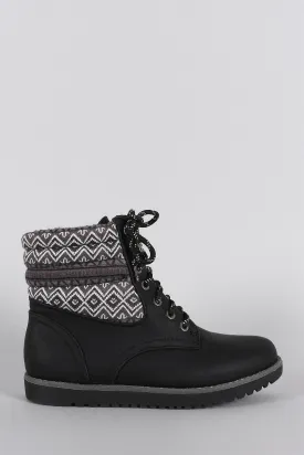 Liliana Fair Isle Fleece Lace Up Flat Booties