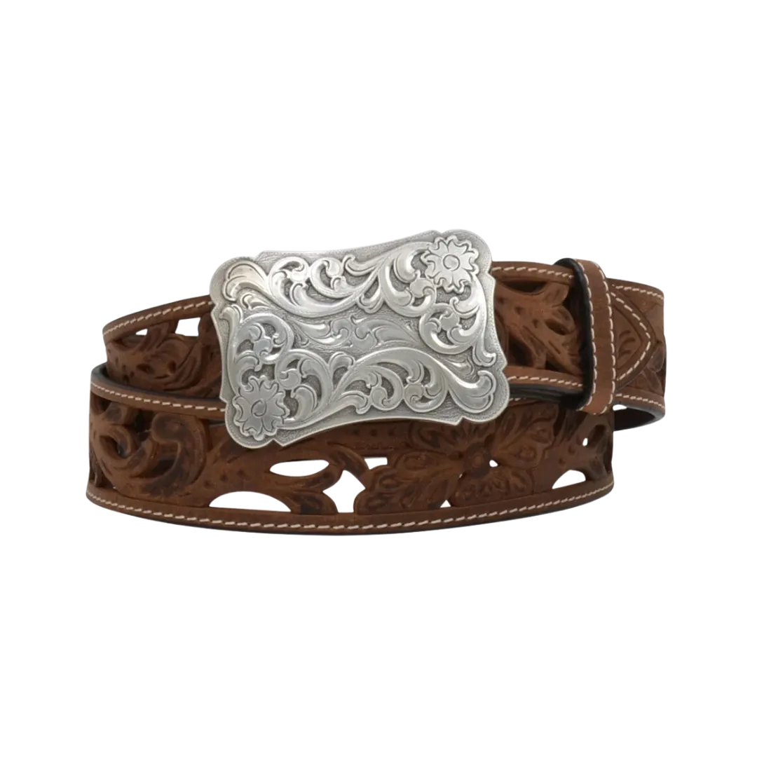 M&F Angel Ranch Ladies Filigree Cutout Brown Leather Belt