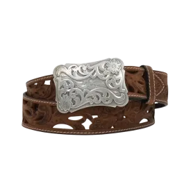 M&F Angel Ranch Ladies Filigree Cutout Brown Leather Belt