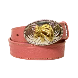 M&f Nocona Girl's Pink Floral Tooled Belt