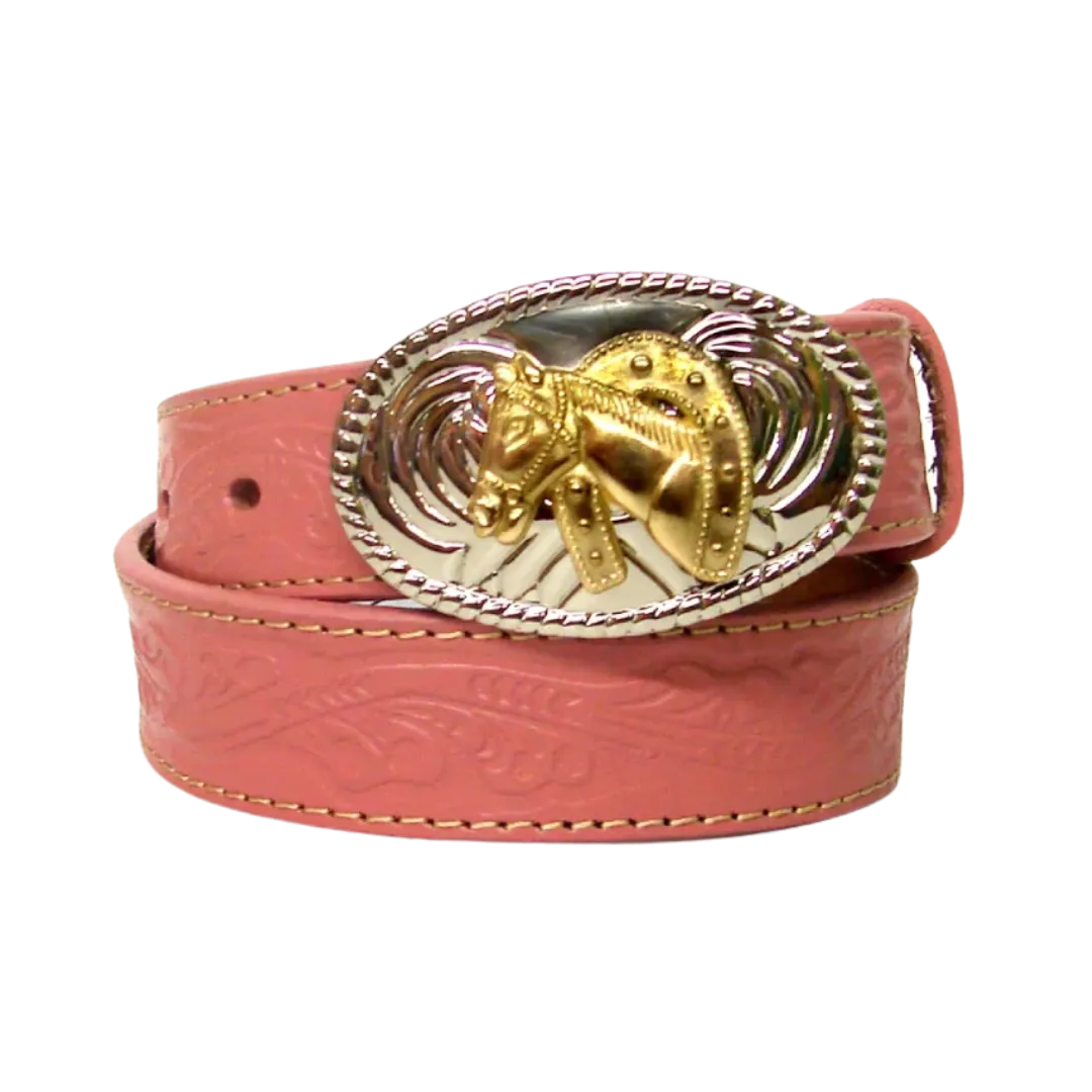 M&f Nocona Girl's Pink Floral Tooled Belt