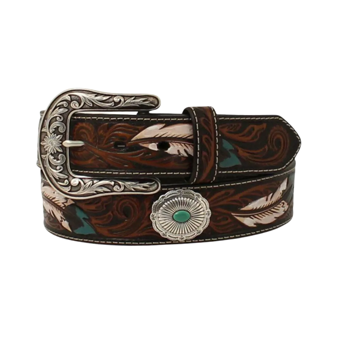 M&f Women's Feather Tooling And Turquoise Conchos Western Belt