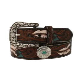 M&f Women's Feather Tooling And Turquoise Conchos Western Belt